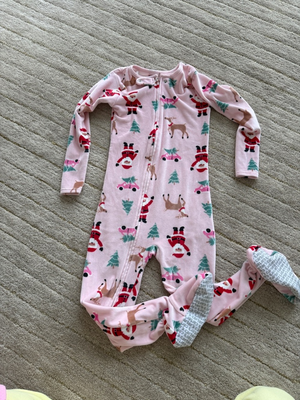 Pink Christmas Print Kids One-Piece Footed Pajamas
